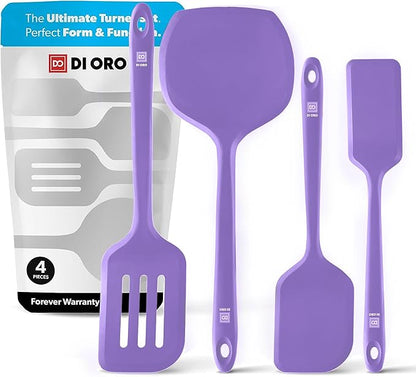 New DI ORO Silicone Turner Spatula Set - Kitchen Spatulas for Nonstick Cookware - Cooking Utensils for Flipping Eggs & Pancake - 600°F Heat-Resistant BPA Free Turners - Dishwasher Safe (4pc, Lavender) by DIORO