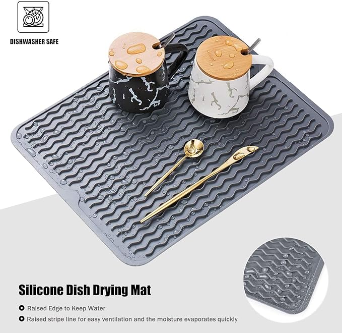 Large 17" x 14" Silicone Dish Drying Mat for Kitchen Counter, Easy clean, Quick Dry, Heat-resistant Dish Drainer Mat for Sink,Refrigerator or Drawer liner (Food Grade Silicone-White) - Image 5