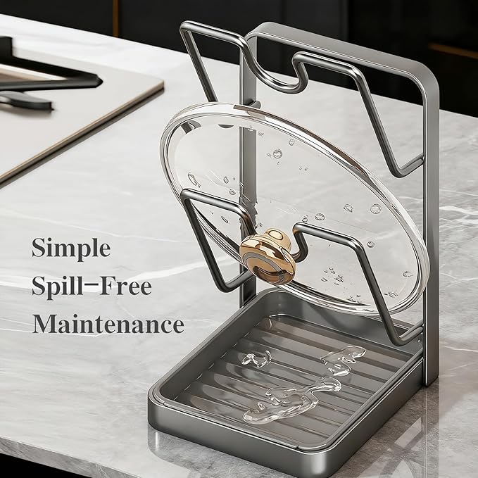 OJJ 2026 Upgraded 304 Stainless Steel Pot Lid Holder While Cooking, Kitchen Pot Lid Storage Rack for stove top, Multifunctional Kitchen Pot Lid Organizer for Countertop(Double Layer-Gray) - Image 5