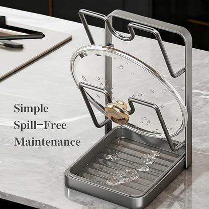 OJJ 2026 Upgraded 304 Stainless Steel Pot Lid Holder While Cooking, Kitchen Pot Lid Storage Rack for stove top, Multifunctional Kitchen Pot Lid Organizer for Countertop(Double Layer-Gray) - Image 5