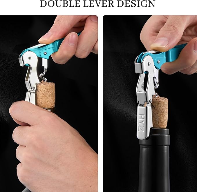 HYZ 2-Pack Wine Opener Waiter Corkscrew, Professional Wine Key for Servers, Bartender with Foil Cutter, Manual Wine Bottle Opener Double Hinged (Blue) - Image 3