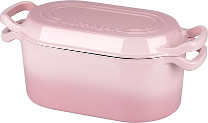 VORRINGARD Oval Dutch Oven Pot with Lid, Enamel Coating Cast Iron Bread Pans for Homemade Sourdough Bread Baking, Cooking, 4 Quart, Pink