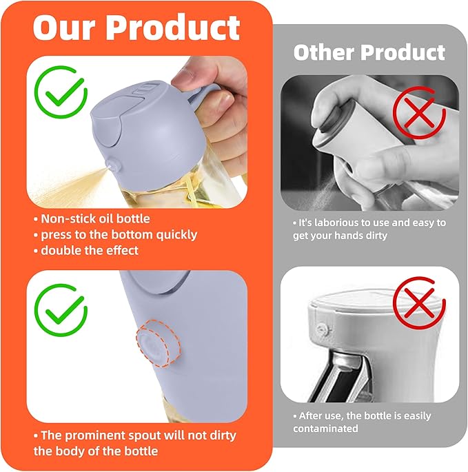 TrendPlain 16oz/470ml Glass Olive Oil Sprayer for Cooking - 2 in 1 Olive Oil Dispenser for Kitchen Gadgets, Air Fryer, Salad, and BBQ - Periwinkle - Image 6