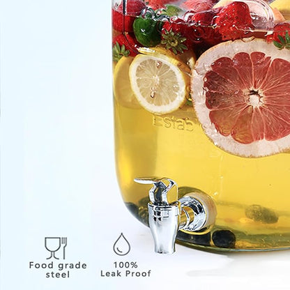 2 Gallon Drink Dispenser with 2 Press Type Spigot, Sun Tea Glass Mason Jar for Outside, Iced Lemonade Beverage Dispenser with Fruit Infuser, Large Water Juice Jug, Punch Dispenser for Parties