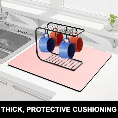 Rnivvi Dish Drying Mat for Kitchen Counter, 16 x 18" Cute Absorbent Heat Resistant Drying Pad with Non-slip Rubber, Coffee Bar Mats for Coffee Machine Dish Rack Kitchen Decor Accessories, Pink - Image 2