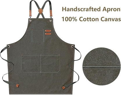 AFUN Chef Aprons for Men Women with Oversized Pockets, 16-Ounce Cotton Canvas Cross Back Heavy Duty Work Apron (Grey Green) - Image 5
