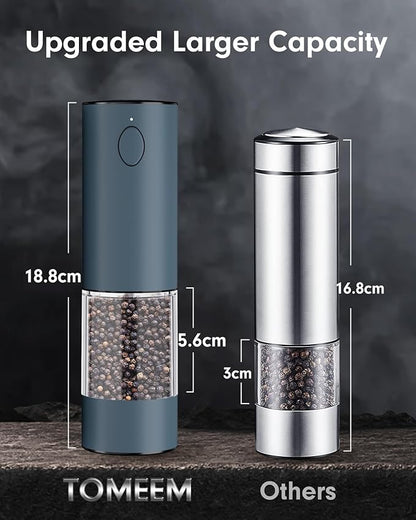 TOMEEM Upgraded Larger Capacity Electric Salt and Pepper Grinder Set Rechargeable with LED lights, Stainless Steel Automatic Pepper and Salt Grinder Refillable with 5 Adjustable Coarseness Blue - Image 6