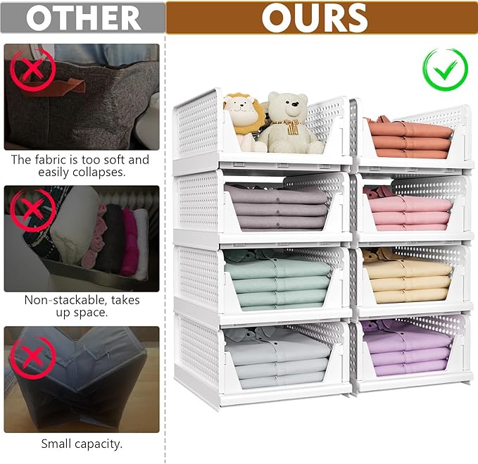 SNSLXH 5 Pack Stackable Closet Organizer Box, Multifunctional & Foldable Closet Storage Basket for Bathroom Kitchen Laundry Room Wardrobe Storage, Space-Saving Clothes Storage Drawer Organizer, Pink - Image 3