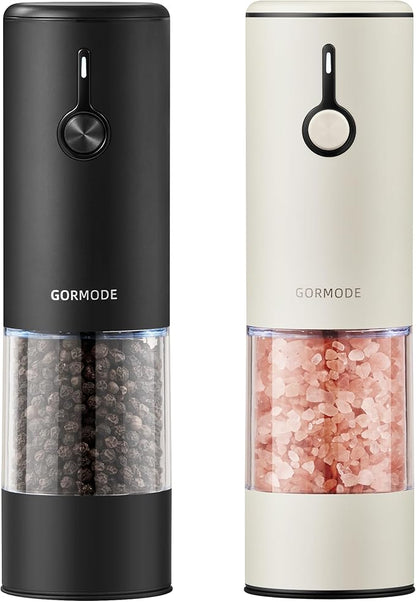 Stainless Steel Rechargeable Electric Salt and Pepper Grinder Set, USB Charging with Dust Cover, 6 Adjustable Grinding Modes + LED Light 2packBlack+Cream by GORMODEOfficial