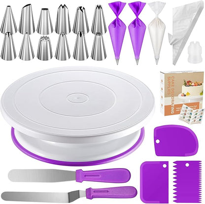 Kootek 71PCs Cake Decorating Kit, Baking Supplies Tools - Includes Cake Stand Turntable, 12 Icing Piping Tips Set, 2 Frosting Spatulas, 3 Scrapers, 50+2 Piping Bags, Coupler, Video Tutorial, Booklet by Kootek
