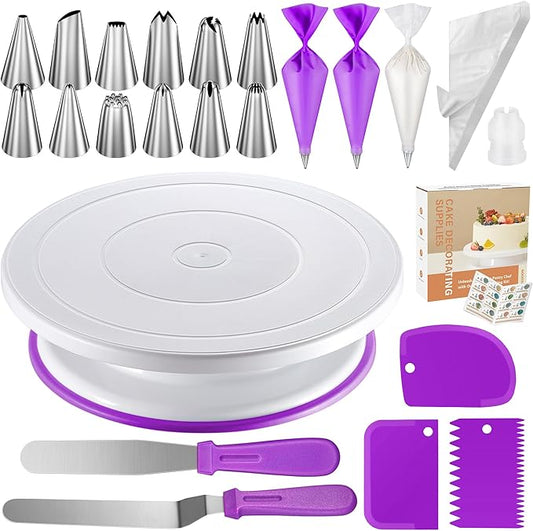 Kootek 71PCs Cake Decorating Kit, Baking Supplies Tools - Includes Cake Stand Turntable, 12 Icing Piping Tips Set, 2 Frosting Spatulas, 3 Scrapers, 50+2 Piping Bags, Coupler, Video Tutorial, Booklet by Kootek