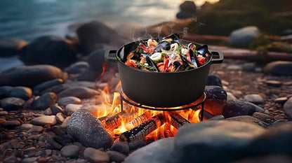 TeamFar Pre-season Cast Iron Dutch Oven with Skillet Lid, 2-in-1 Cast Iron Bread Pan Skillet Cookware with Dual Handles for Bread Baking, Frying, Camping, 5QT - Image 10