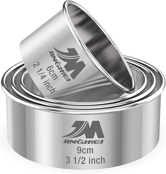 M JNGMEI 4 Pieces Stainless Steel Cookie Cutter Set Biscuit Cutter 2.25inch, 2.75inch, 3.25inch,3.5inch Biscuit Plain Edge Round Cutters Sizes Shape Molds Multiple Sizes