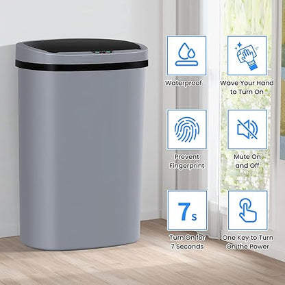 13 Gallon Trash Can | 50L Sensor Automatic Kitchen Trash Can with Lid | Touchless Garbage Bin Odor-Control for Kitchen, Office, Bedroom, Living Room (1 Pack, Gray) - Image 2