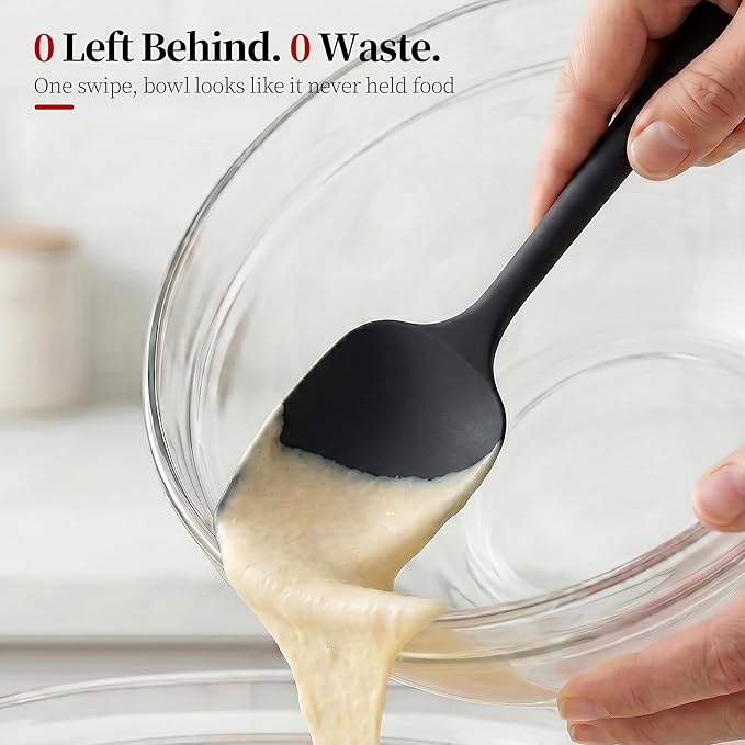 600ºF Heat Resistant Spatulas, High Heat Food Safe Semless Kitchen Silicone Scraper Set for Cooking Baking Mixing Scraping Stirring Nonstick Cookware Pan Bowl (2Pcs,Black)
