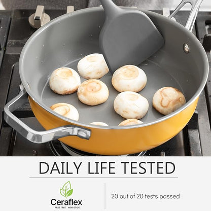 10-Inch Ceramic Non-Stick Cookware Set, 8-in-1 Multifunctional Cookware, Interior & Exterior Ceramic Coating, PFAS/PTFE/PFOA-Free, Compatible with All Stovetops， Oven-Safe up to 450°F