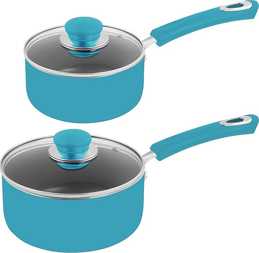 Utopia Kitchen Nonstick Stock Pot Saucepan Set with Lids, 1 Quart and 2 Quarts Multipurpose Stock Pots Set for Home, Kitchen or Restaurant, Turquoise & Black by UTOPIAKITCHEN