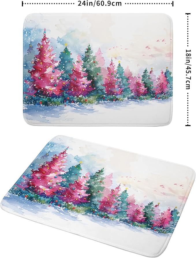 Decorative Christmas Dish Drying Mats Pink Green Xmas Tree Painting Rack Drainer Mats for Coffee Bar 18 X 24 Inch - Image 2