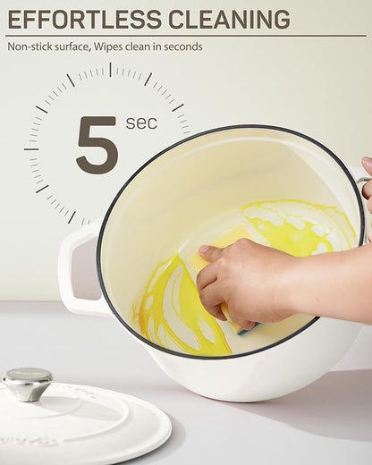 Ciwete 6 QT Dutch Oven Pot with Lid, Enameled Cast Iron Dutch Oven for Bread Making, Braiser, Cooking, Dual Handles, Oven Safe up to 500° F or on Stovetop, Gifts for Family - Off White