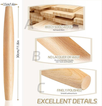 French Rolling Pin for Baking - Tuyotue 11.8 Inches Beech Wood Tapered Rolling Pin Dough Roller for Pizza Dough, Pie Crust Cookie Fondant Dumpling - Image 2