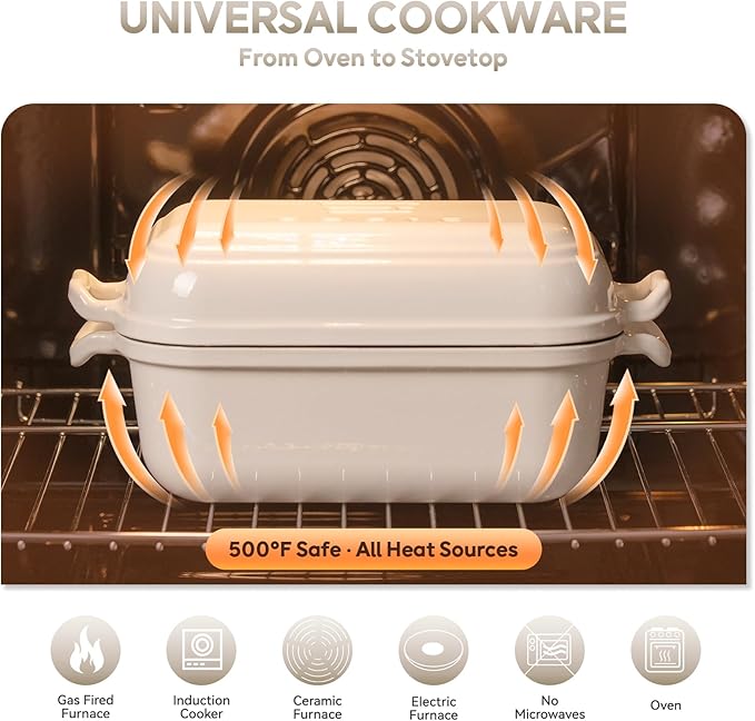 Enameled Cast Iron Dutch Oven for Sourdough Bread Baking, Dutch Oven Pot with Lid, 10×6 Bread Loaf Pans with Lid for Homemade Bread, Cake, Meatloaf, Oven&Induction Safe (White, 3.84 QT) - Image 6
