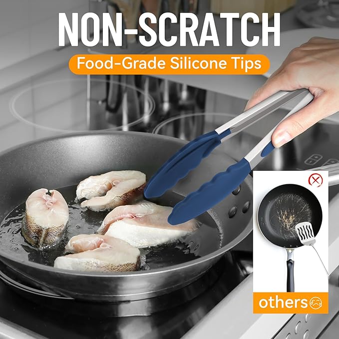 Hotec Silicone Kitchen Tongs for Cooking 9-Inch Serving Tongs with Silicone Tips, Set of 3 (Gradient Blue) - Image 4