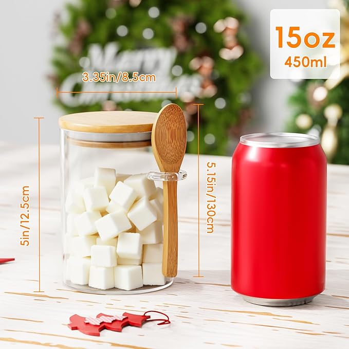 Glass Sugar Container with Spoon - 1 Pack 15oz Glass Jars with Bamboo Lid and Spoon, Bamboo Lid Storage Jar Containers for Coffee Beans, Spice, Brown Sugar, Tea, Flour, Nuts, Candy, Salts and More - Image 2