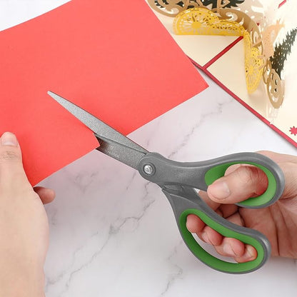 LIVINGO Sharp Scissors All Purpose - 2 Pack 8 Inch Titanium Coated Non Stick Steel Shears Heavy Duty for Office Home School Sewing Crafting Cutting Paper Fabric, Comfortable Grip (Gray & Green) - Image 4