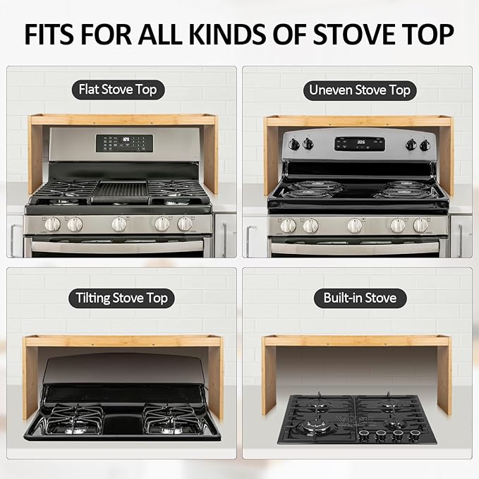 Over the Stove Spice Rack, 33" Wide Bamboo Shelf Rack Organizer for Stove Top - Image 4