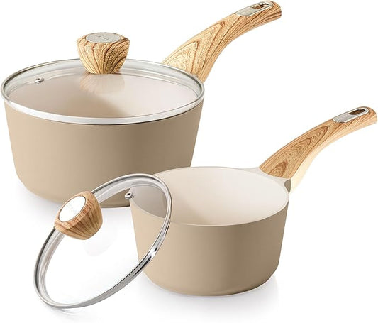 SENSARTE 1.5 & 2.5 Quart Ceramic Sauce Pan Sets with Lid, Cooking Pots Set, Nonstick Saucepan Set with Pour Spout, Small Kitchen Pot, Non toxic Saucepot, Induction Comptable, PFOA PTFE PFAS Free by SENSARTE
