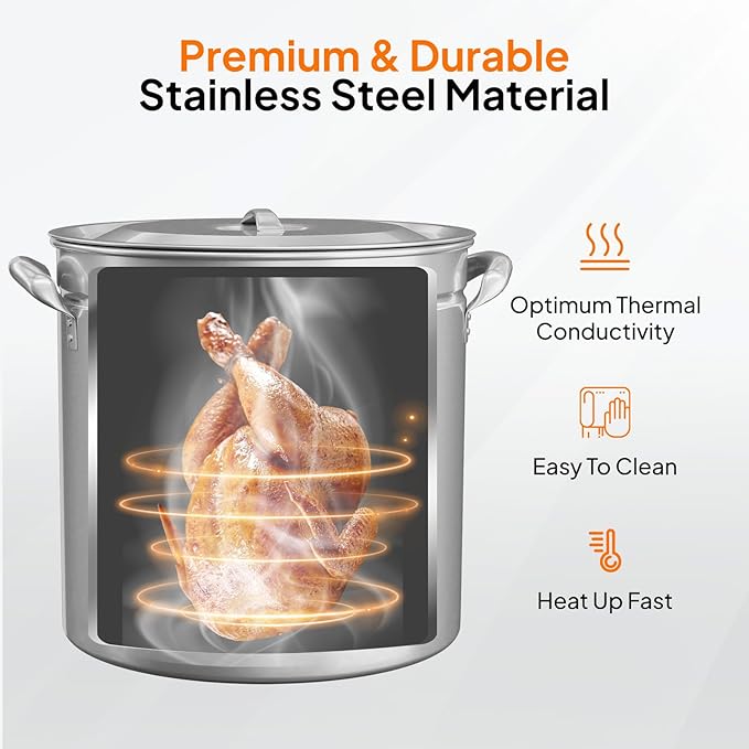 ROVSUN 50QT Stainless Steel Seafood Boil Pot With Strainer Basket, Lid & Hook, Versatile Stock for Crab, Lobster, Shrimp Boiling, Heavy-Duty Turkey Fryer for Outdoor Cooking & Gatherings - Image 2