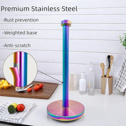 Stainless Steel Paper Towel Holder Countertop, Rainbow Kitchen Roll Holder Stand with Weighted Base Removable Top for a Variety of Paper Towels