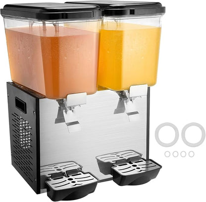 VEVOR Commercial Beverage Dispenser, 2 Tanks 18 L / 19 QT Per Tank Juice Dispenser, 370W Stainless Steel Ice Tea Drink Machine with 45°F-54°F Cooling Temperature, for Cold Drink Restaurant Bar Party - Image 9