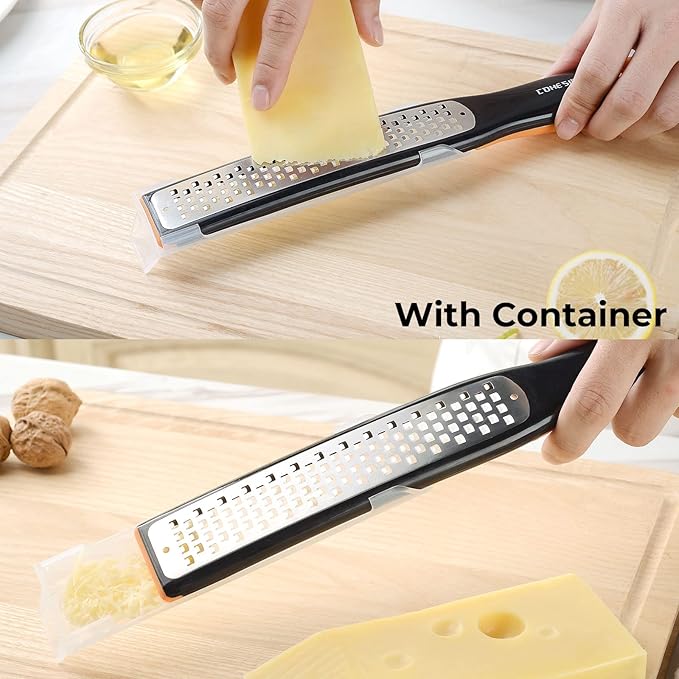 Cohesion Etched Zester & Grater Set of 2 - Kitchen Zester Tool for Lemon, Cheese, Garlic, Ginger, Nutmeg, Chocolate, Fruits, Vegetables - Sharp Premium Stainless Steel Blade with Protective Cover - Image 3