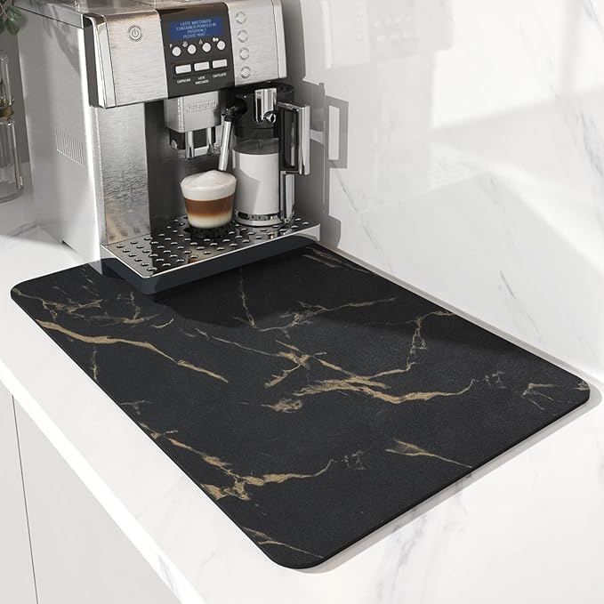 AMOAMI Coffee Mat Hide Stain Rubber Backed Absorbent Dish Drying Mat for Kitchen Counter - Fits Under Coffee Maker or Machine by AMOAMI