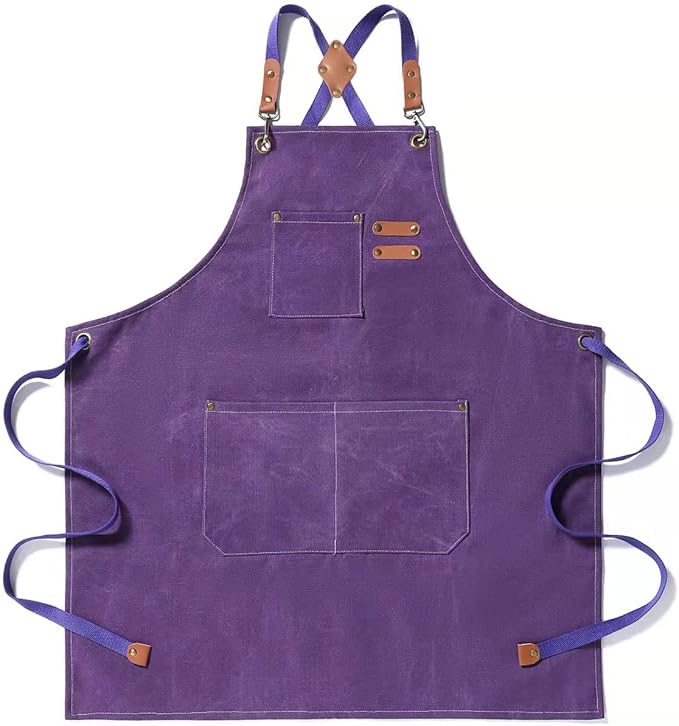 Tosewever Canvas Cross Back Chef Cotton Aprons for Men Women with Large Pockets by Tosewever