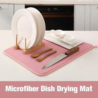 2 Pack Microfiber Dish Drying Mat for Kitchen Counter,Ultra Absorbent Dish Drainer Mat ,Dish Drying Pad , Dish Rack Mat 20×15 Inch (Pink)