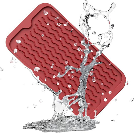 ZLR Silicone Sponge Holder & Sink Caddy Tray (6" x 12") - Narrow Dish Drying Mat for Kitchen Counter - Waterproof Soap Dispenser Organizer, Non-Slip Bathroom Vanity Tray (Lava Red) by ZLR