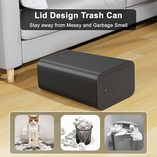 N. NETDOT 3 Pack Small Trash Can with lid, 3 Gallon Bathroom Trash Can,Garbage Can Slim Trash Bin Waste Basket for Bathroom,Kitchen,Bedroom,Living Room,Office,Laundry - Black - Image 3