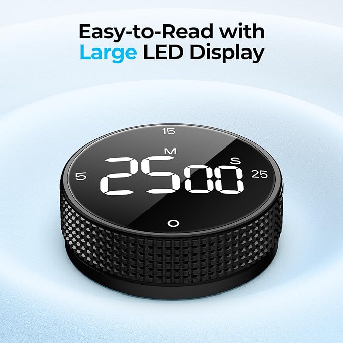 Digital Kitchen Timer, Large Display Magnetic Countdown Countup Timer, 3 Preset Times (5, 15, 25),Volume & Brightness Adjustable for Cooking Classroom Studying, Easy for Kids(Gunmetal 1PCS) - Image 3