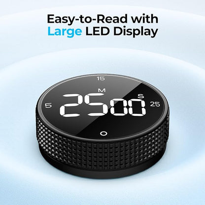 Digital Kitchen Timer, Large Display Magnetic Countdown Countup Timer, 3 Preset Times (5, 15, 25),Volume & Brightness Adjustable for Cooking Classroom Studying, Easy for Kids(Gunmetal 1PCS) - Image 3