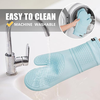 Rorecay 6pcs Oven Mitts and Pot Holders Sets, Extra Long Silicone Oven Gloves Heat Resistant 500 Degrees Non-Slip Potholders Hot Pads for Kitchen Baking Cooking, Quilted Liner, Winter Sky - Image 6