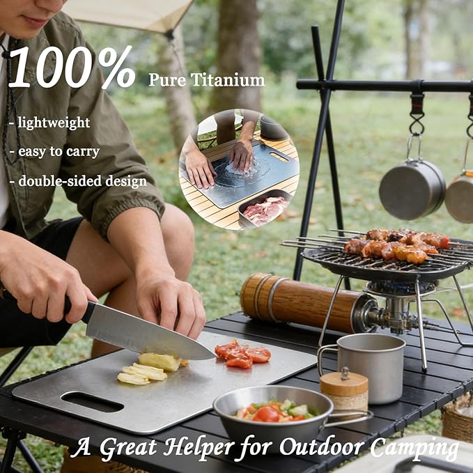 100% Pure Titanium Cutting Board Set of 3, Double-Sided Titanium Cutting Boards for Kitchen Dishwasher Safe, Camping Metal Charcuterie Chopping Board Mat for Meat, Fruit & Cheese (M+L+XL) - Image 2