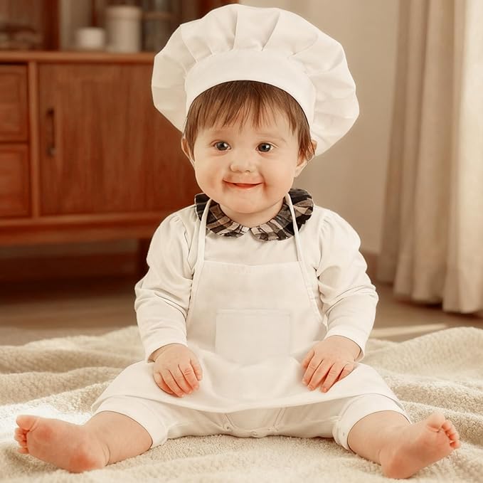 2PCS Baby Chef Outfit Set, Baby Apron and Chef Hat for Newborn Photography, Toddler Cook Role Play Costume