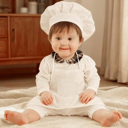 2PCS Baby Chef Outfit Set, Baby Apron and Chef Hat for Newborn Photography, Toddler Cook Role Play Costume