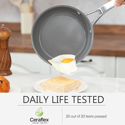 7-Piece Ceramic Nonstick Cookware Set with Lids - PFAS/PTFE/PFOA Free, Interior & Exterior Ceramic Coating -Easy to Clean- Kitchen Storage-All Stovetop Compatible & Oven-Safe up to 480°F