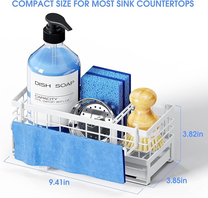 Kitchen Sink Sponge Holder - Self-Draining, Detachable Dish Cloth Holder, Rustproof Kitchen Countertop Organizer (White) - Image 2