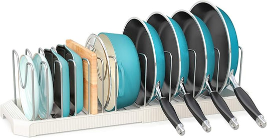 Pots and Pans Organizer for under Cabinet, Pan Pot Organizers inside Cabinet, Expandable Organizer with 12 Adjustable Dividers for Cookie Sheets, Cutting Boards, Pot Lids, Cookware - Frying Pan Rack by Pantasia