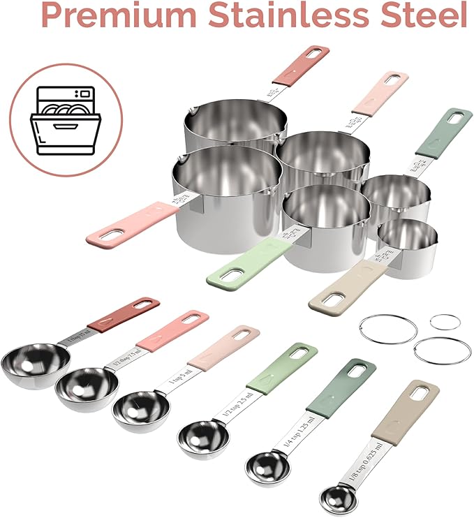 CuttleLab 22-Piece Stainless Steel Measuring Cups and Spoons Set, Tad Dash Pinch Smidgen Drop Mini Measuring Spoons, Measuring Stick Leveler, Measurement Conversion Chart Fridge Magnet, (Country Chic) - Image 8