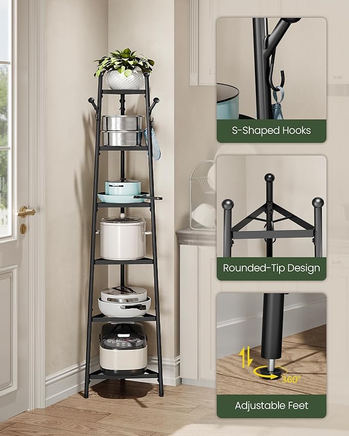 CHOEZON Pot Racks, 6-Tier Cookware Stand, Triangle Shelf Storage Tower for Kitchen, Pans Pots Storage Rack, Metal Wire Shelf Organizer, Corner Shelf, for Kitchen, Living Room, Black TPR15BB - Image 7